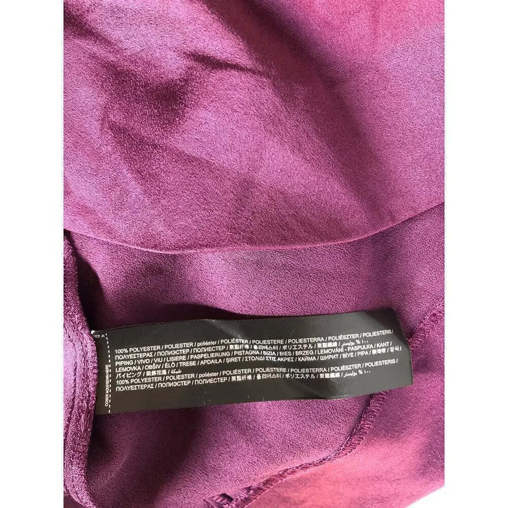 Mango Florence Dress Satin Long Sleeve Buckled Wrap Mini Purple NWT 4